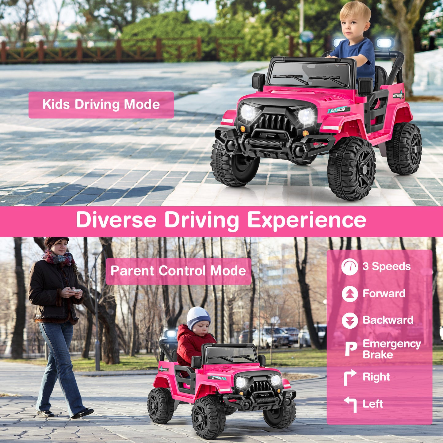 12V Kids Ride on Truck Car with Remote Control Threaded Wheels and 3 Speeds, Pink Powered Ride On Toys at Gallery Canada