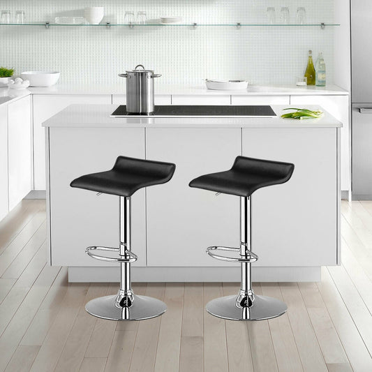 Set of 2 Adjustable PU Leather Backless Bar Stools, Black Bar Stools Black at Gallery Canada