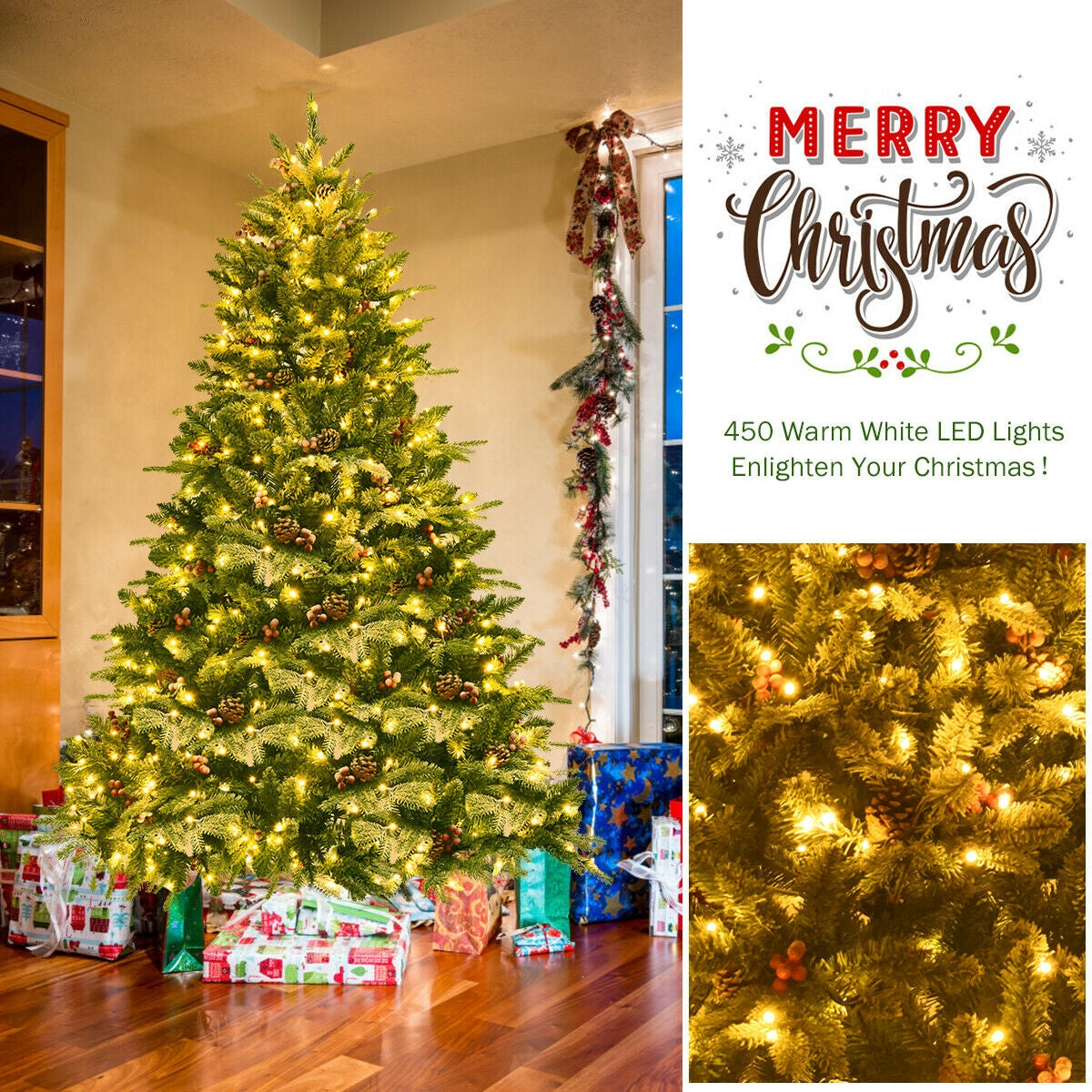 6.5 Feet Pre-Lit Snow Flocked Hinged Artificial Christmas Tree, Green Christmas Tree at Gallery Canada
