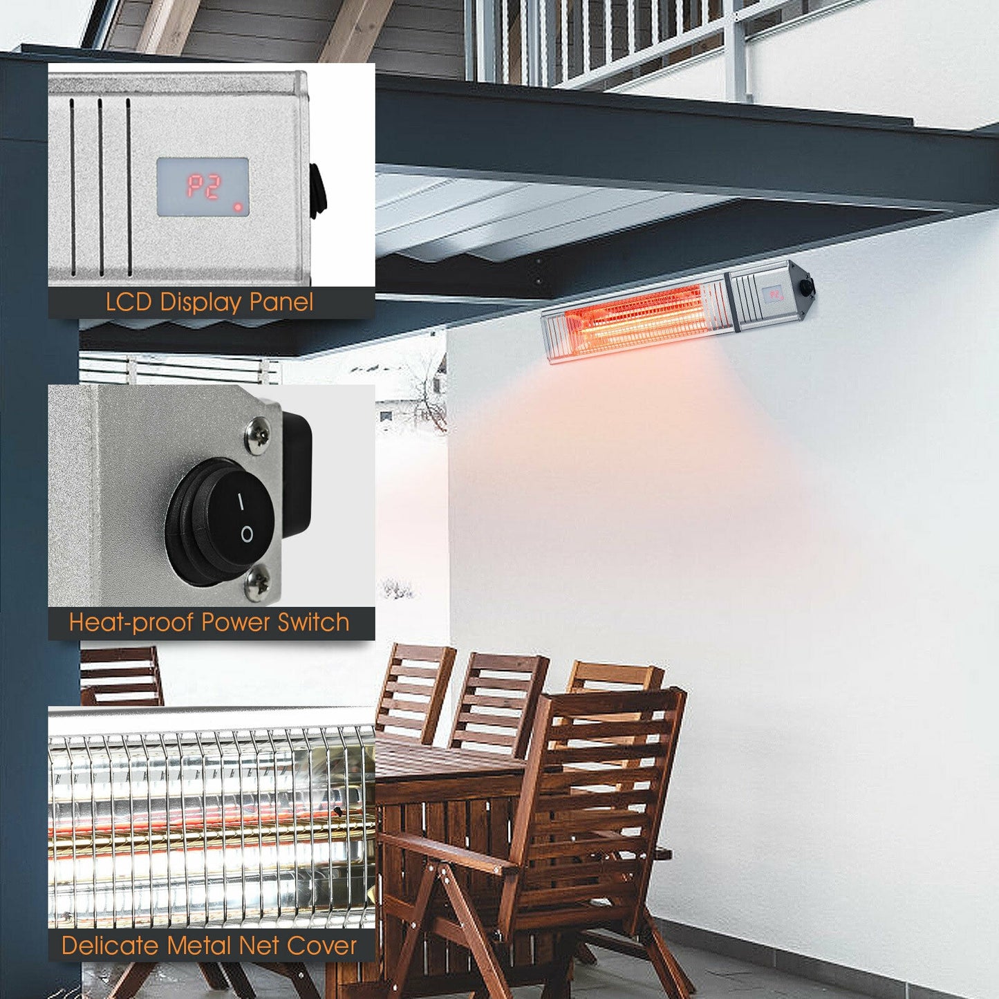 1500W Infrared Patio Heater, With Remote & Timer, Silver Space Heaters at Gallery Canada