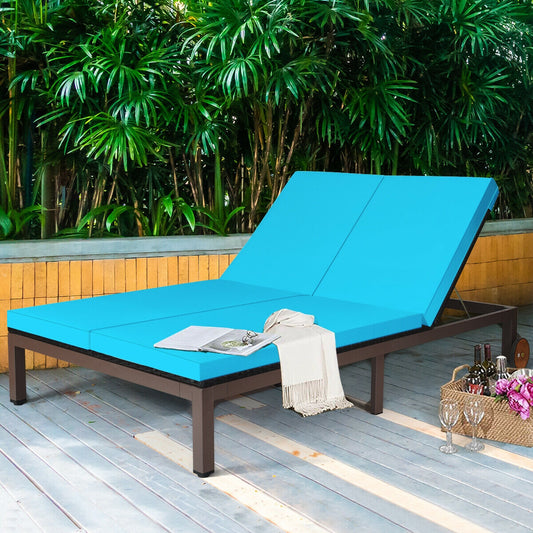 2-Person Rattan Lounge Chair, Adjustable Backrest, Turquoise Outdoor Chaise Lounges Turquoise at Gallery Canada