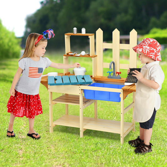 Kids Outdoor Wooden Pretend Cook Kitchen Playset Toy, Natural Play Kitchen Sets Natural at Gallery Canada