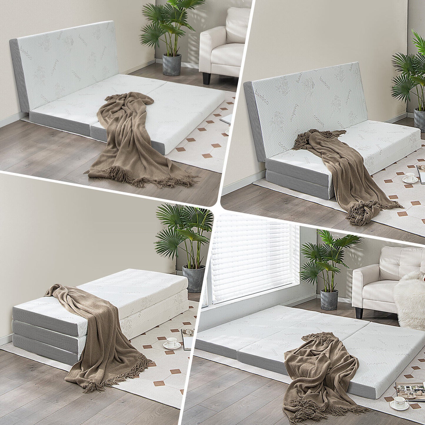 4 Inch Tri-Fold Cooling Gel Memory Foam Mattress, Queen Size Mattresses at Gallery Canada