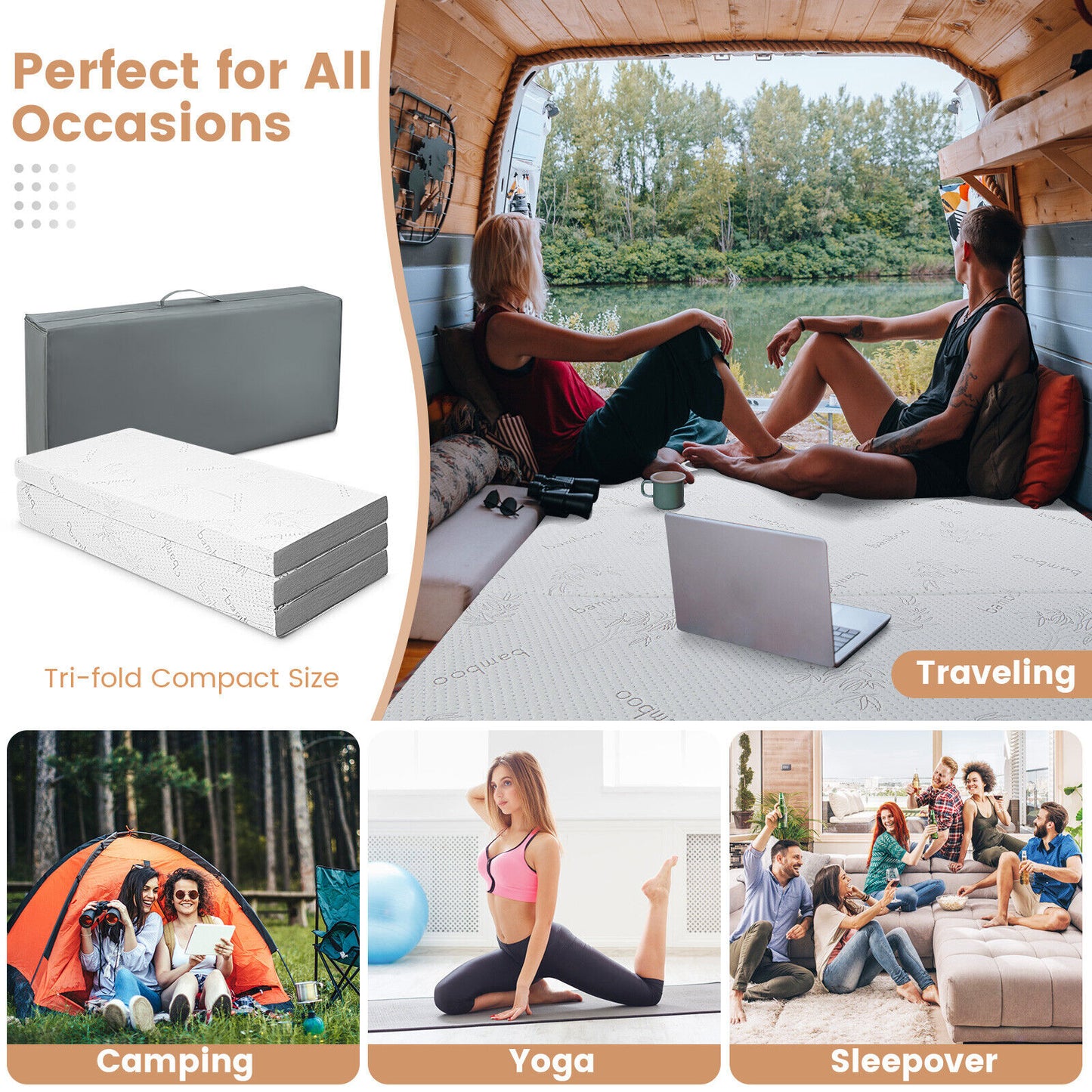 4 Inch Tri-Fold Cooling Gel Memory Foam Mattress, Full Size Mattresses at Gallery Canada