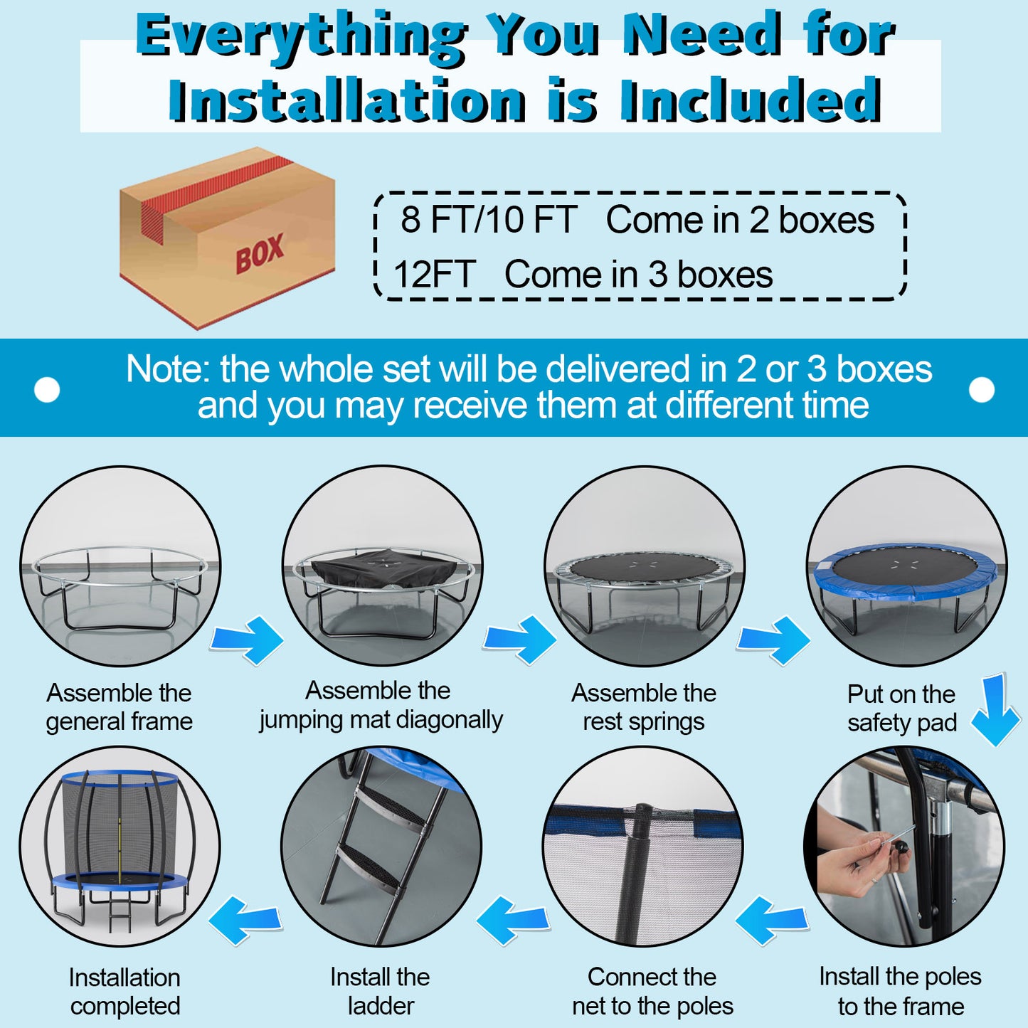 8 Feet ASTM Approved Recreational Trampoline with Ladder, Blue Trampolines at Gallery Canada