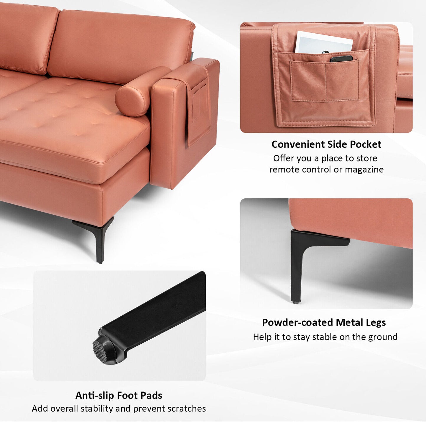 Modular L-shaped Sectional Sofa with Reversible Chaise and 2 USB Ports, Pink Sofas & Loveseats at Gallery Canada