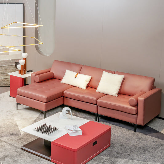 Modular L-Shaped Sectional Sofa, Reversible Chaise, 2 USB Ports, Pink Sofas & Loveseats Pink at Gallery Canada