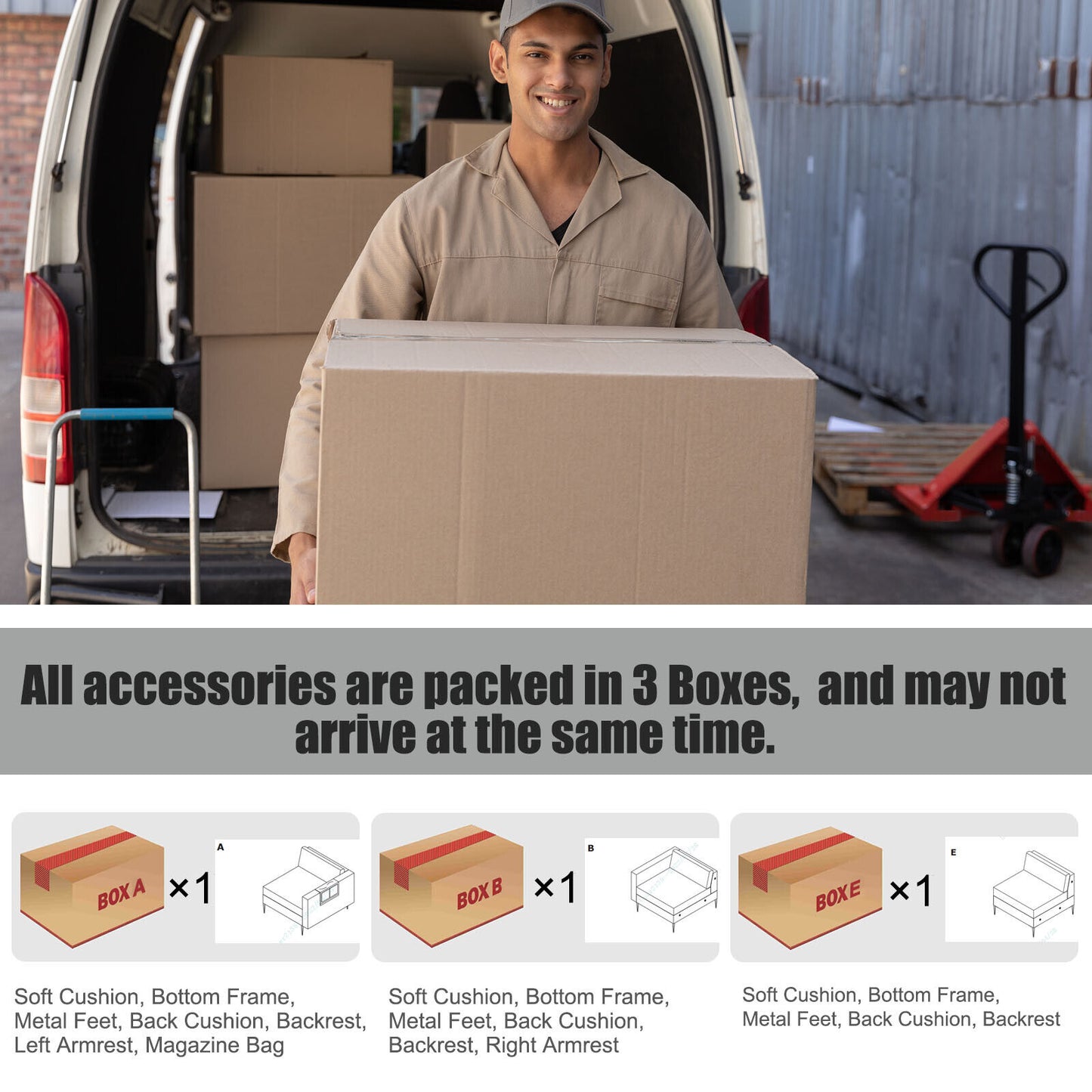 3-Seat Sectional Sofa Couch with Armrest Magazine Pocket and Metal Leg, Light Gray Sofas & Loveseats at Gallery Canada