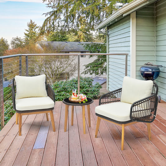 3 Pieces Patio Furniture Set with Cushioned Chairs and Tempered Glass Side Table, Black Patio Conversation Sets Black at Gallery Canada