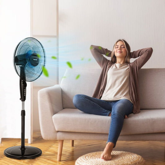 18 Inch Adjustable Height Fan, Quiet Oscillating Stand, Black Fans Black at Gallery Canada