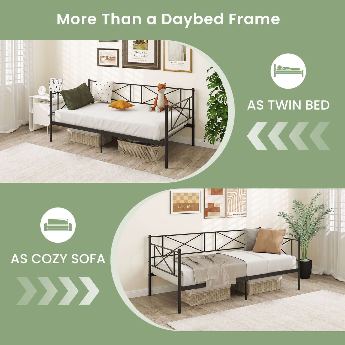 Twin Size Platform Bed with Heavy-duty Metal Slat Support, White Simple Bed Frame at Gallery Canada