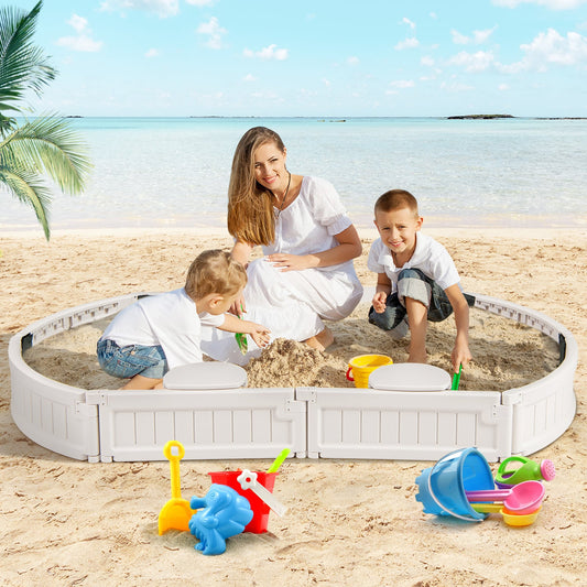 Kids Oval Sandbox, 6 Feet, Built-in Seat, Bottom Liner, White Sandboxes White at Gallery Canada