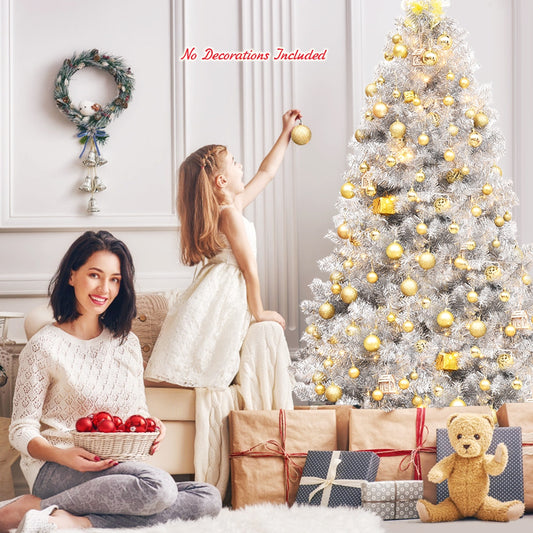 6 Feet Hinged Artificial Silver Tinsel Christmas Tree, Metal Stand Christmas Tree Silver at Gallery Canada