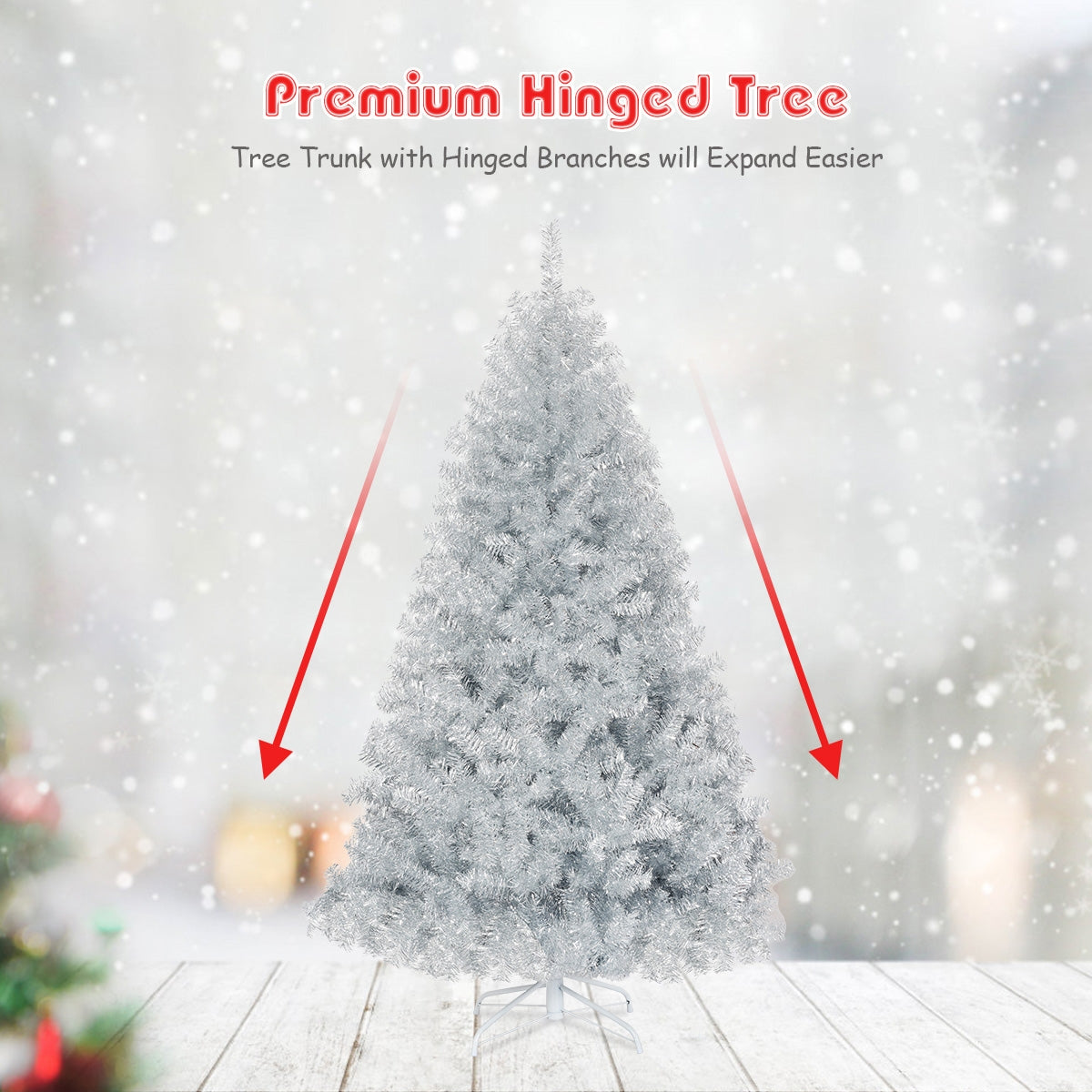 6 Feet Hinged Artificial Silver Tinsel Christmas Tree, Metal Stand Christmas Tree at Gallery Canada