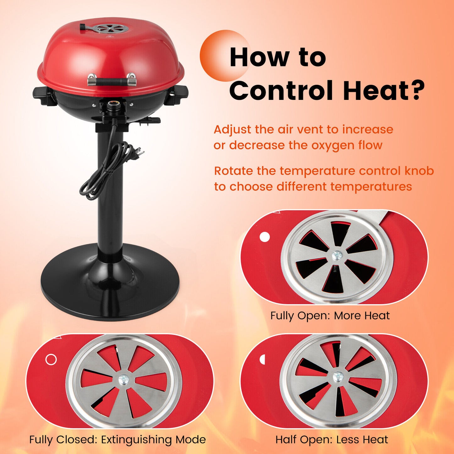 Electric BBQ Grill, 1600W, Removable Non-Stick Warming Rack, Red Outdoor Grills at Gallery Canada