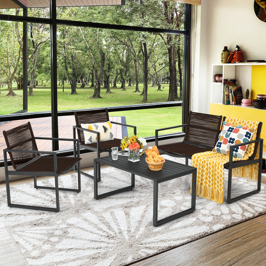 Patio Furniture Conversation Set, 4 Pieces, Black