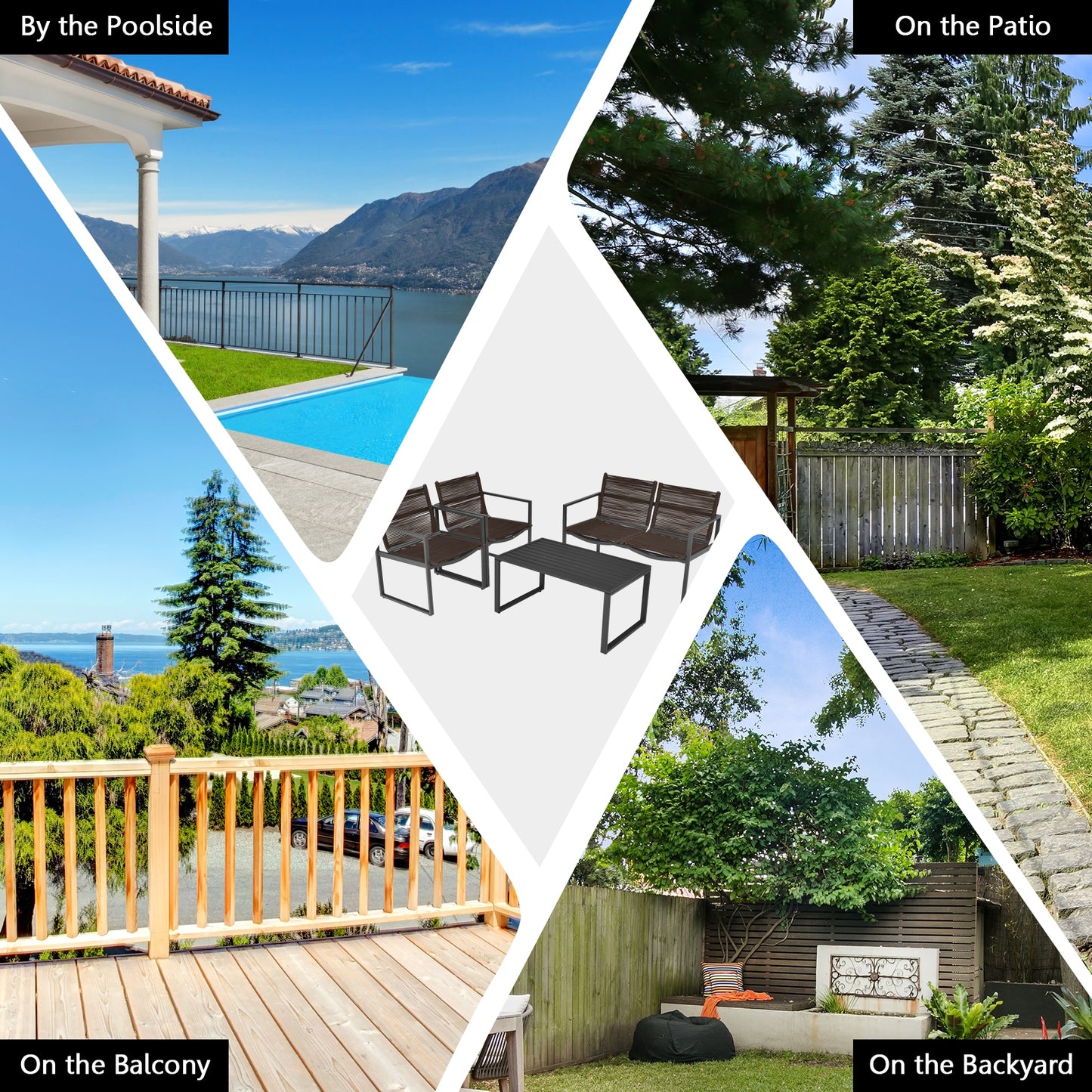 Patio Furniture Conversation Set, 4 Pieces, Black