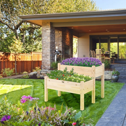 2 Tier Wooden Elevated Planter Box, Natural Raised Garden Beds Natural at Gallery Canada