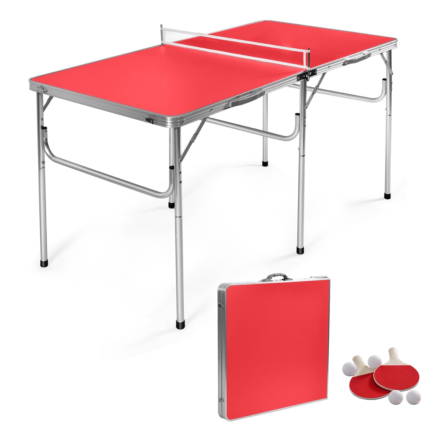 60 Inch Portable Tennis Ping Pong Folding Table with Accessories, Red Sport Equipments at Gallery Canada