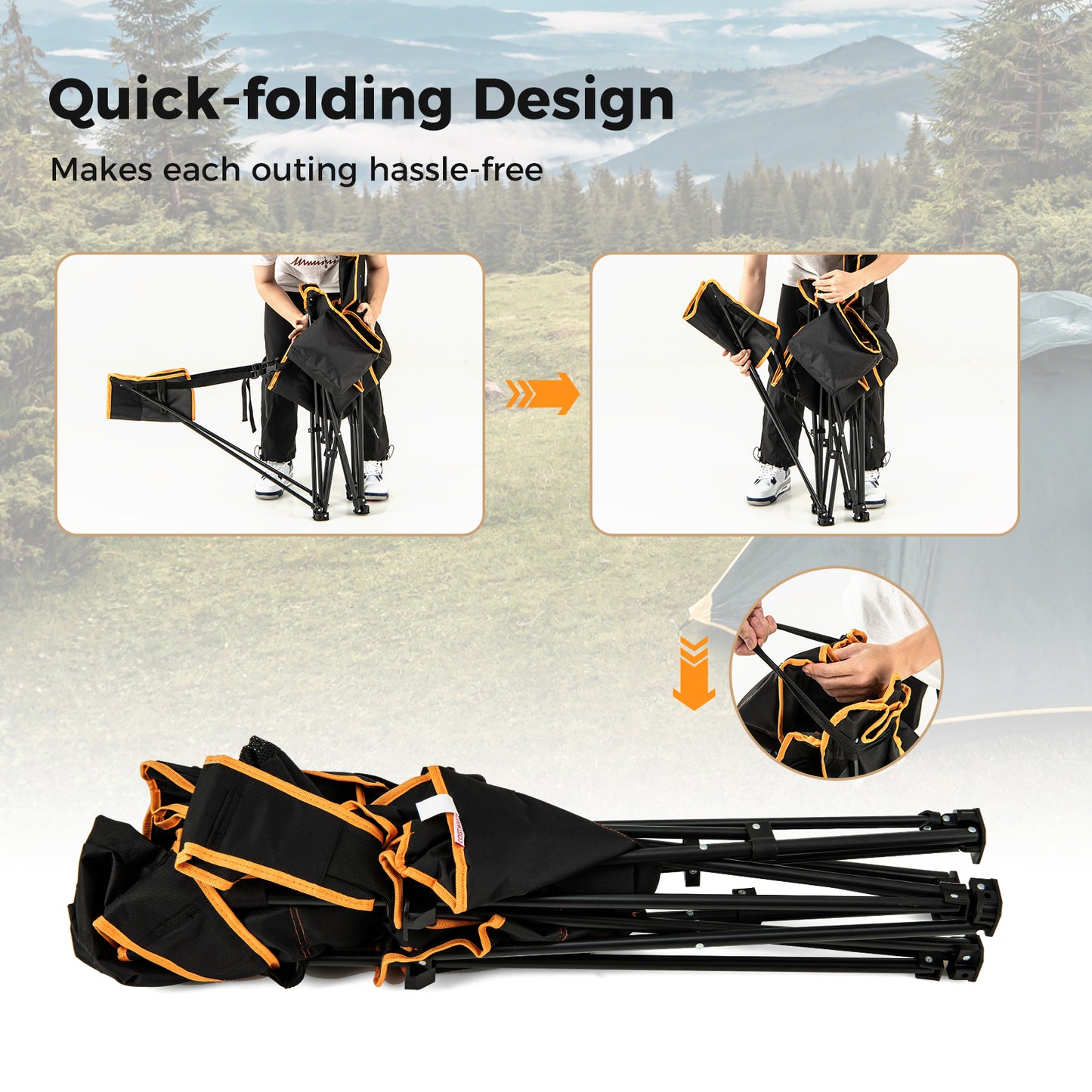 Folding Camping Chair With Footrest, Includes Carry Bag, Black Camping Furniture at Gallery Canada