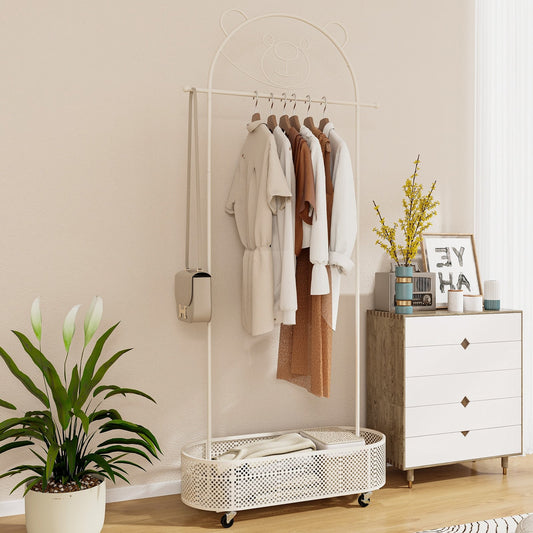 Kids Clothes Rack, 3 Adjustable Heights, Wheels, White Kids Storage White at Gallery Canada
