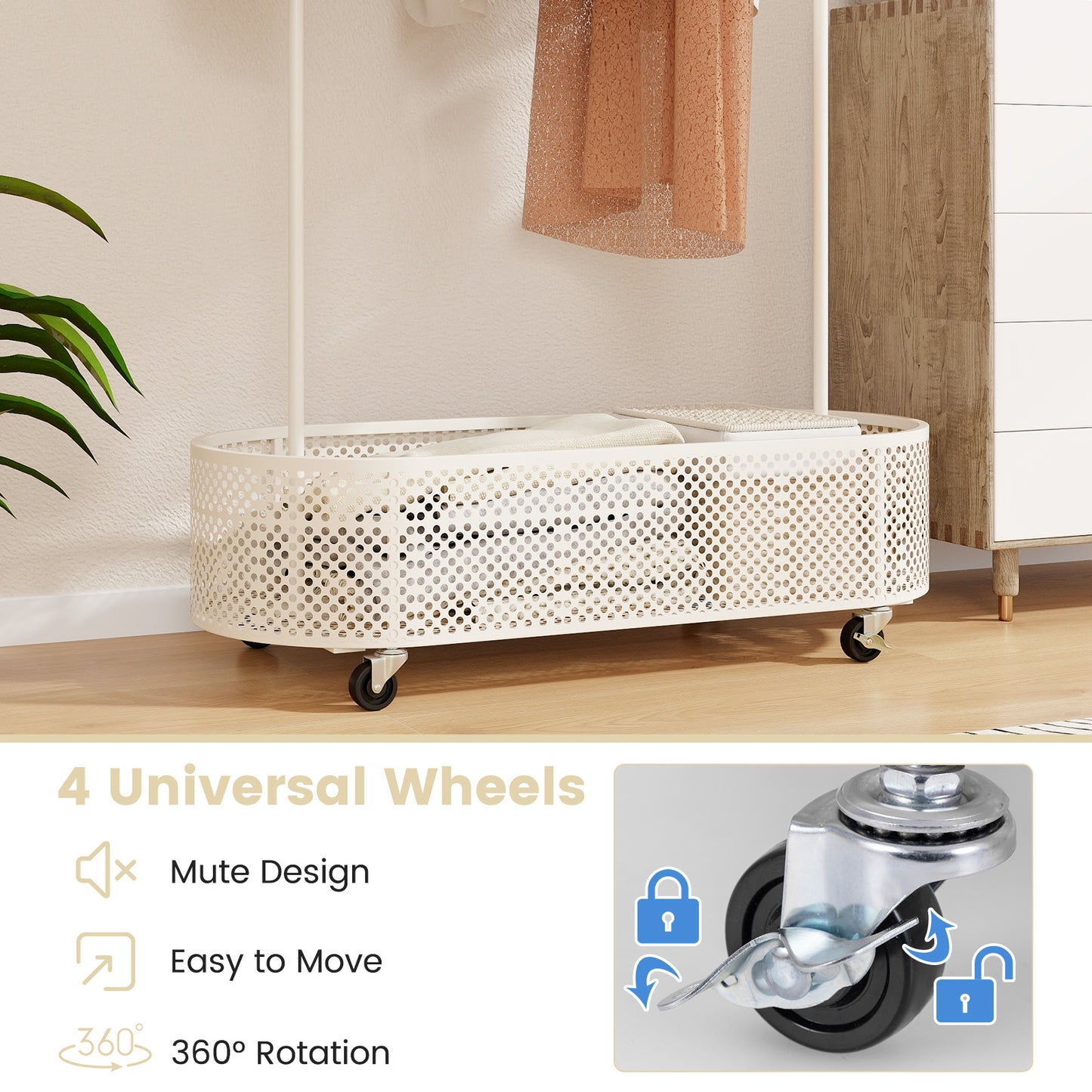Portant pour vêtements d'enfants, 3 hauteurs réglables, roulettes, blanc