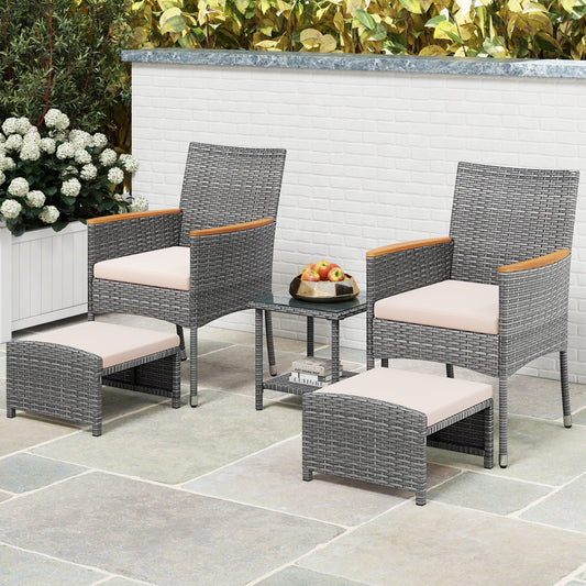 5 Piece Patio Conversation Set, Soft Cushions, Ottomans, Beige Patio Conversation Sets Beige at Gallery Canada