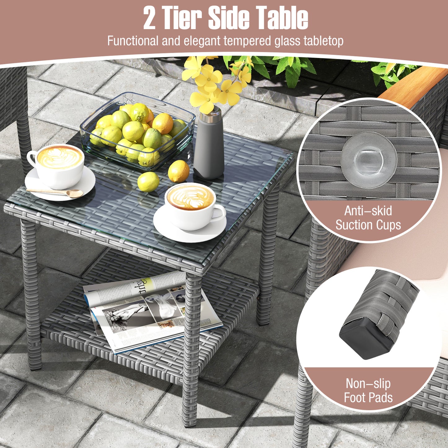 Ensemble de conversation pour patio 5 pièces, coussins moelleux, poufs, beige