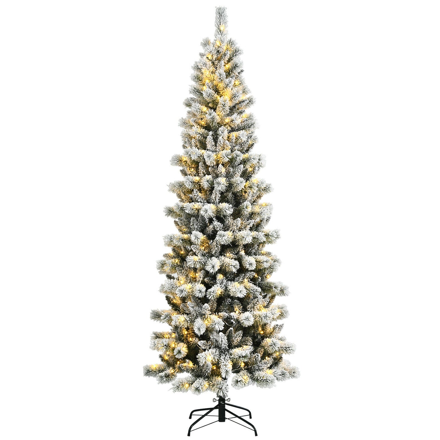 8 Feet Pre-Lit Hinged Snow Flocked Christmas Tree with Remote Control, White Christmas Tree at Gallery Canada