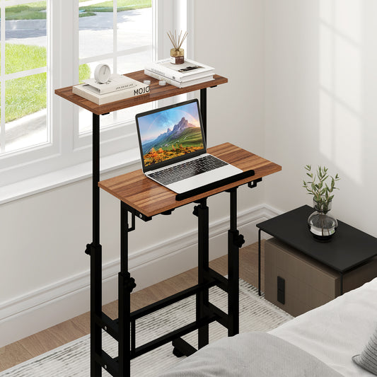 Height-Adjustable Mobile Standing Desk, Split Top, Walnut Laptop Tables & Printer Stands Walnut at Gallery Canada