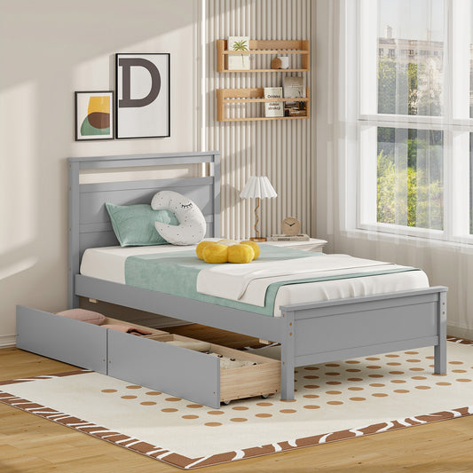 Twin Size Wooden Bed Frame With 2 Drawers, Gray Simple Bed Frame Gray at Gallery Canada