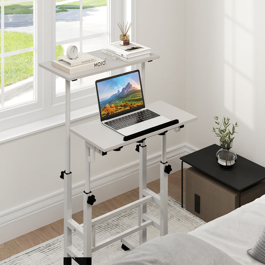 Mobile Standing Desk, Height Adjustable Laptop Cart, White