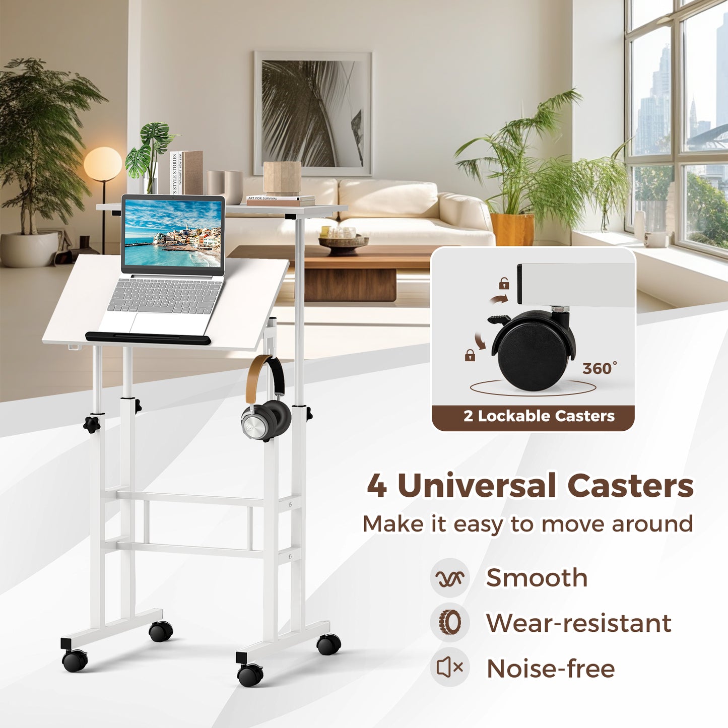 Mobile Standing Desk, Height Adjustable Laptop Cart, White Laptop Tables & Printer Stands at Gallery Canada