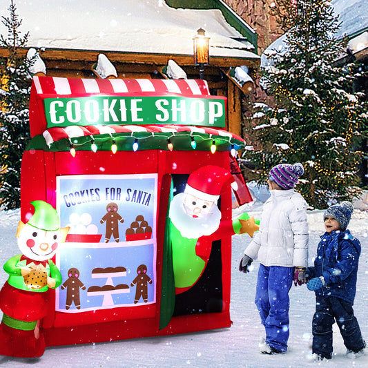 6.3 Feet Inflatable Gingerbread Cookie Shop with Santa Claus, Red Christmas Inflatables Red at Gallery Canada