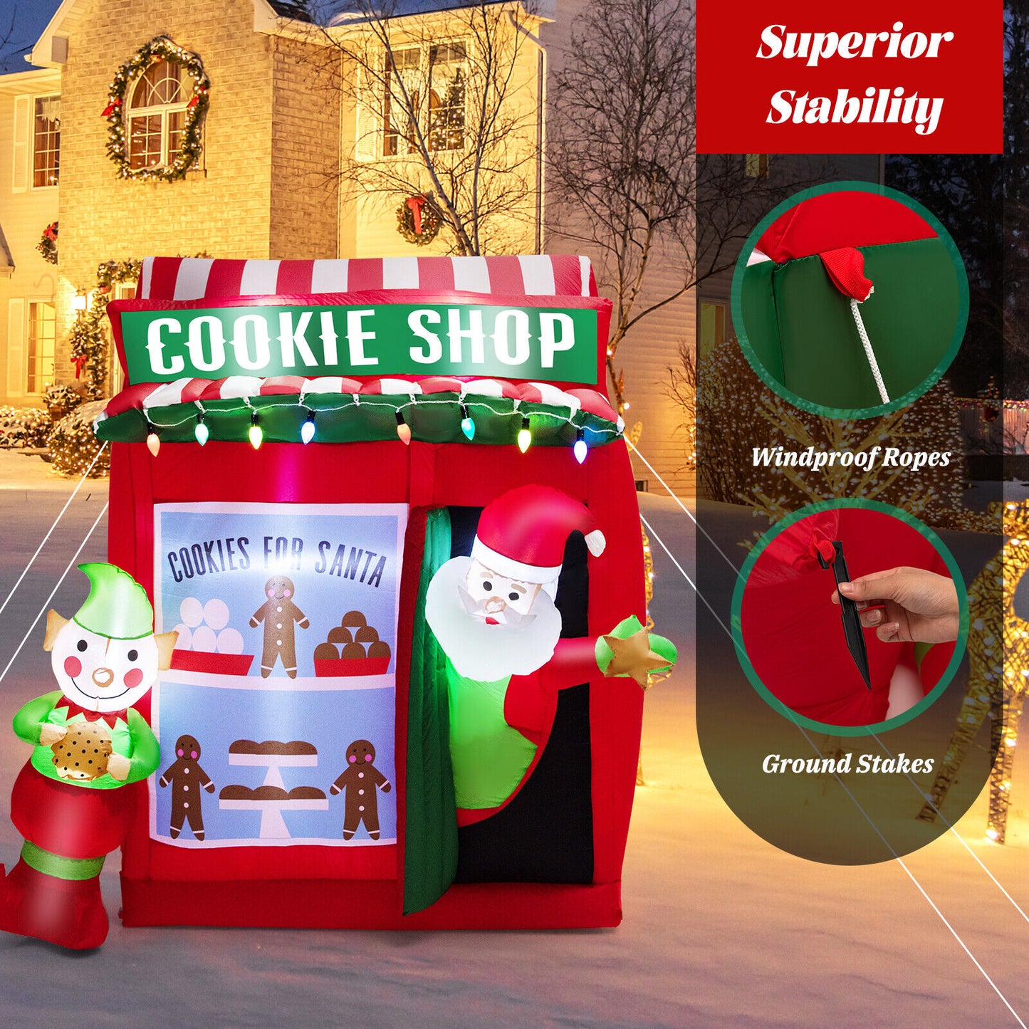 6.3 Feet Inflatable Gingerbread Cookie Shop, Red Christmas Inflatables at Gallery Canada
