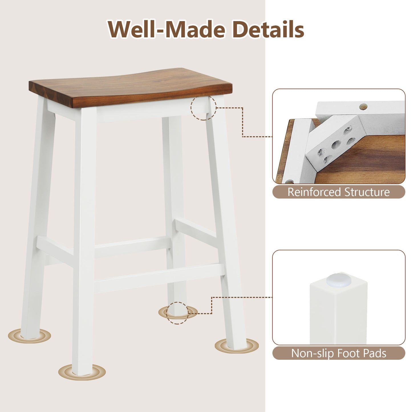 24.5-Inch Saddle Stools, Walnut, Set of 2 with Footrests, Gray Bar Stools at Gallery Canada