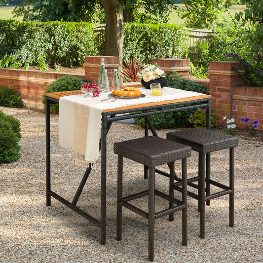 Patio Rattan Wicker Bar Stool Chairs, 2 Pieces, Brown