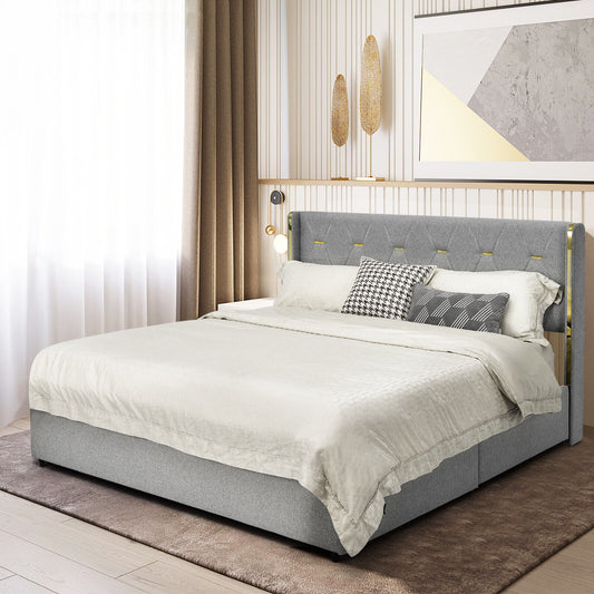 Full/Queen Size Upholstered Bed Frame with 4 Drawers-Silver-Full Size, Silver Simple Bed Frame Full Size at Gallery Canada