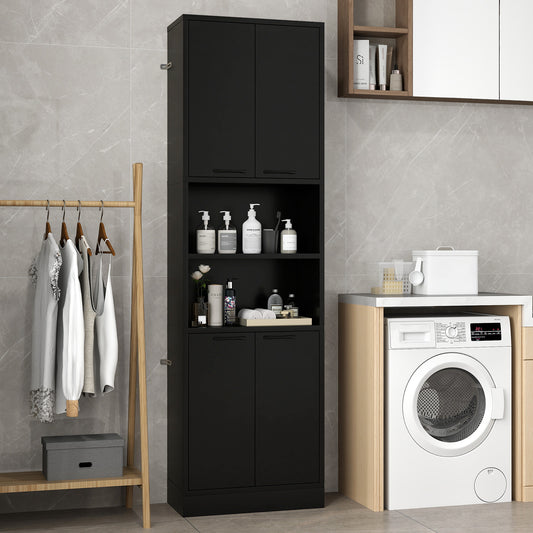 75 Inch Kitchen Pantry Cabinet Tall Cupboard with Doors and Shelves, Black Sideboards Cabinets & Buffets Black at Gallery Canada