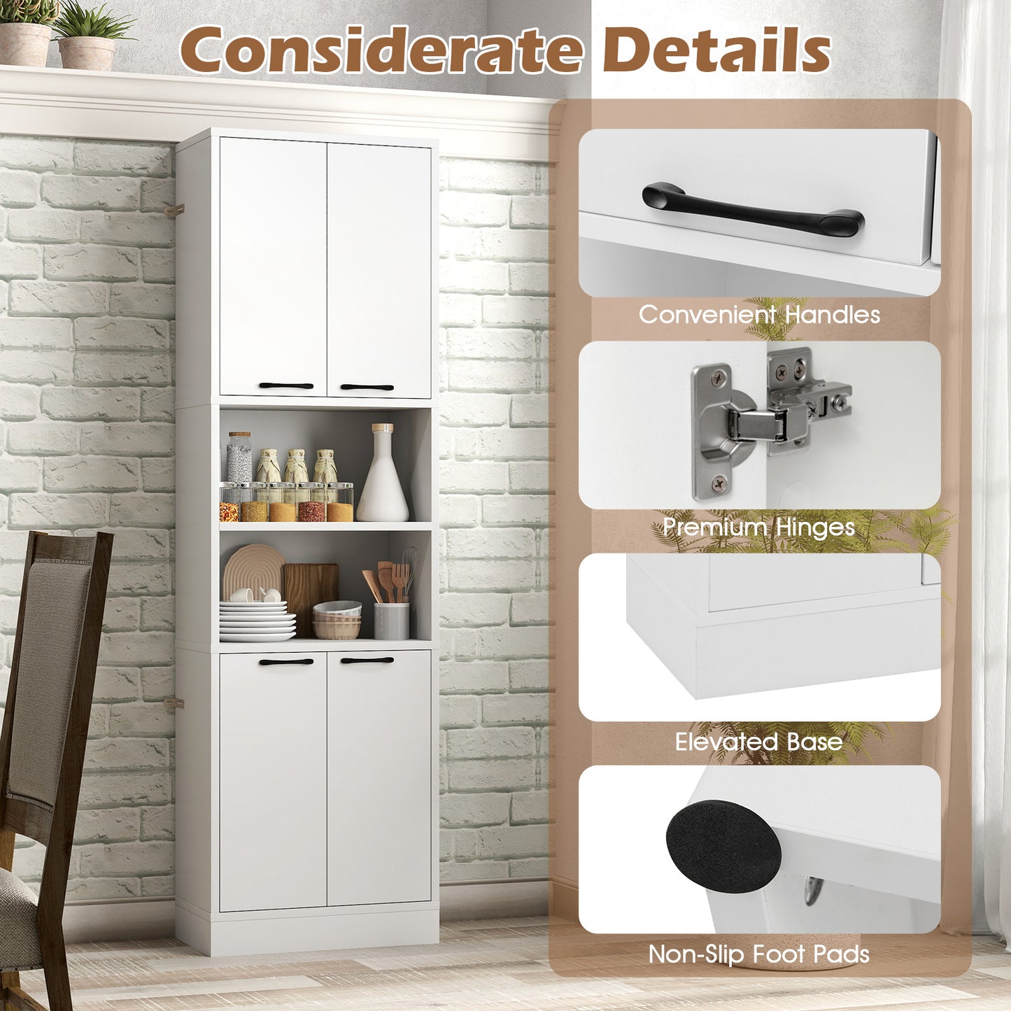 75 Inch Kitchen Pantry Cabinet Tall Cupboard with Doors and Shelves, White Sideboards Cabinets & Buffets at Gallery Canada