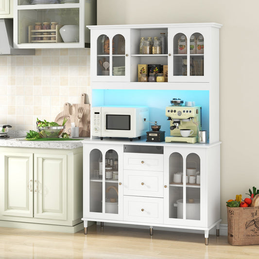 73 Inch Kitchen Pantry Storage Cabinet With LED Lights, White Sideboards Cabinets & Buffets White at Gallery Canada