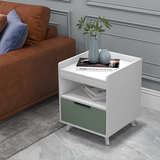Modern Nightstand with LED Lights Sliding Drawer and Open Compartment, White Nightstands White at Gallery Canada