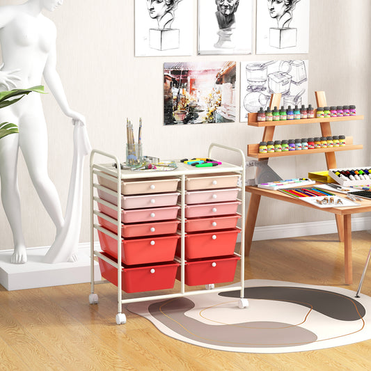 12-Drawer Rolling Storage Cart, Removable Drawers, Lockable Wheels, Pink File Cabinets Pink at Gallery Canada