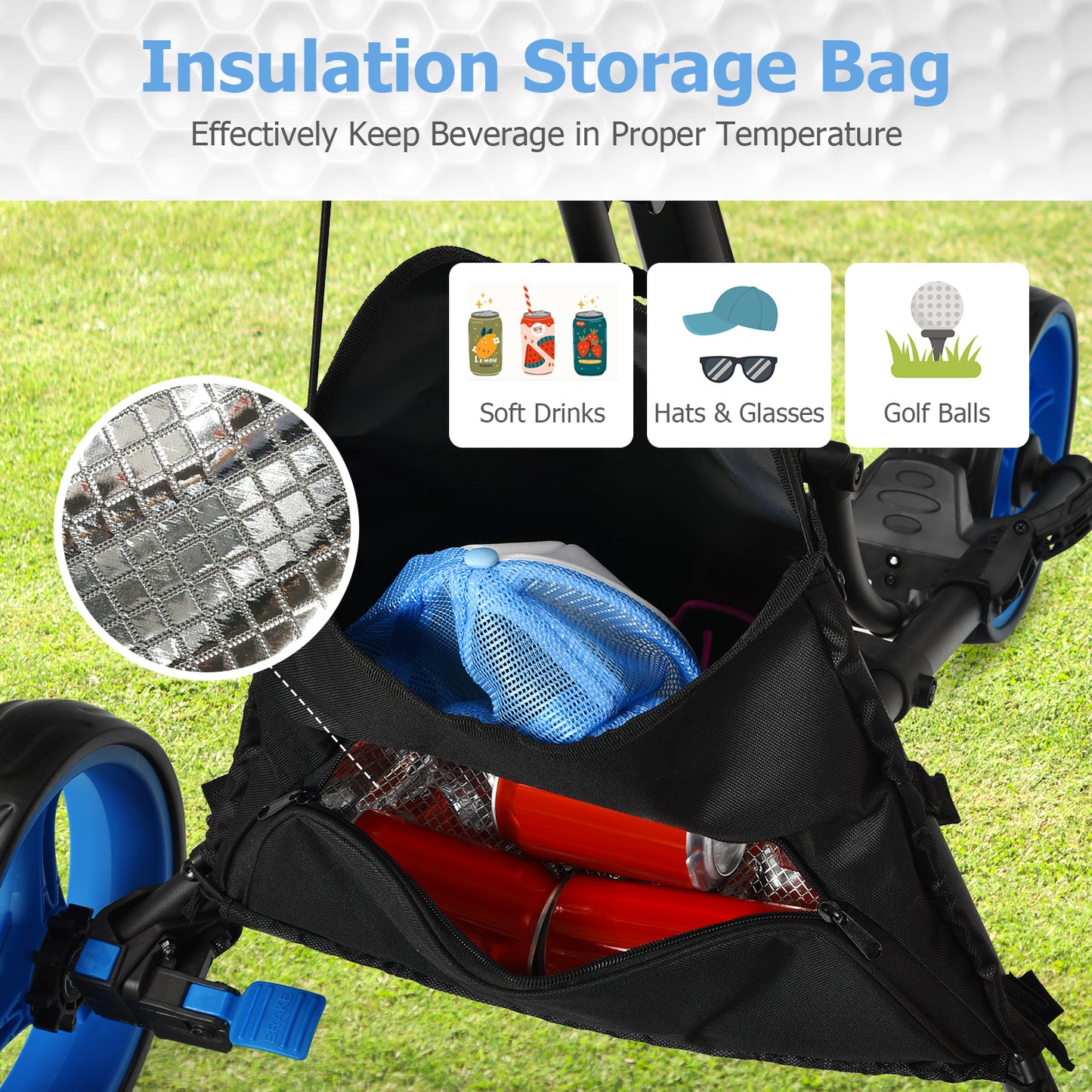 Folding 3 Wheels Golf Push Cart with Bag Scoreboard Adjustable Handle, Blue Golf at Gallery Canada