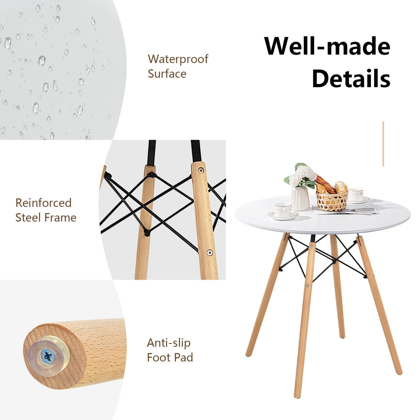 Round Modern Dining Table, Solid Wood Leg, White Coffee Tables at Gallery Canada