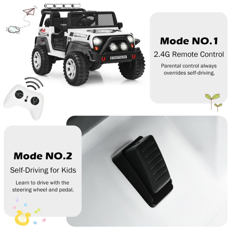 12V Kids Electric Ride On Truck with Remote Control and Operation Lever, White Powered Ride On Toys at Gallery Canada
