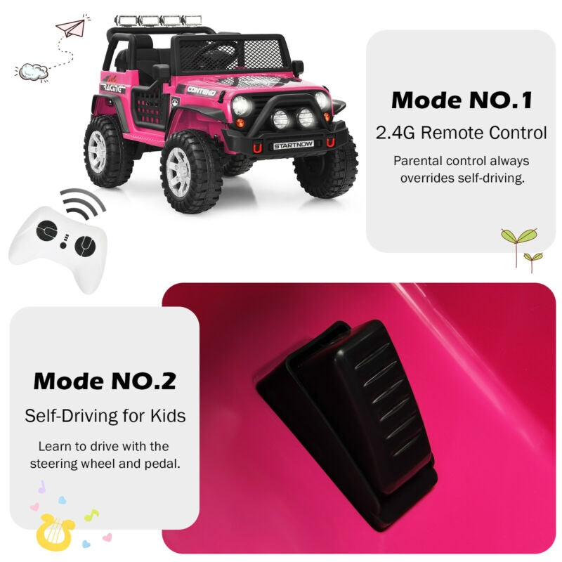 12V Kids Electric Ride On Truck with Remote Control and Operation Lever, Pink Powered Ride On Toys at Gallery Canada
