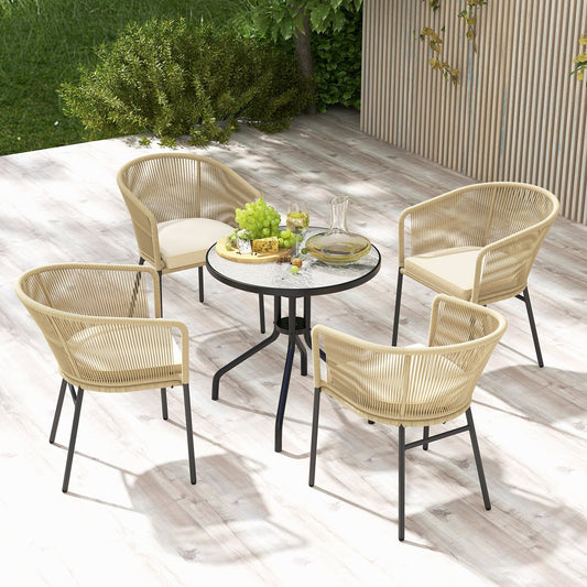 Patio Chairs Set of 4, Curved Backrest, Seat Cushion, Beige