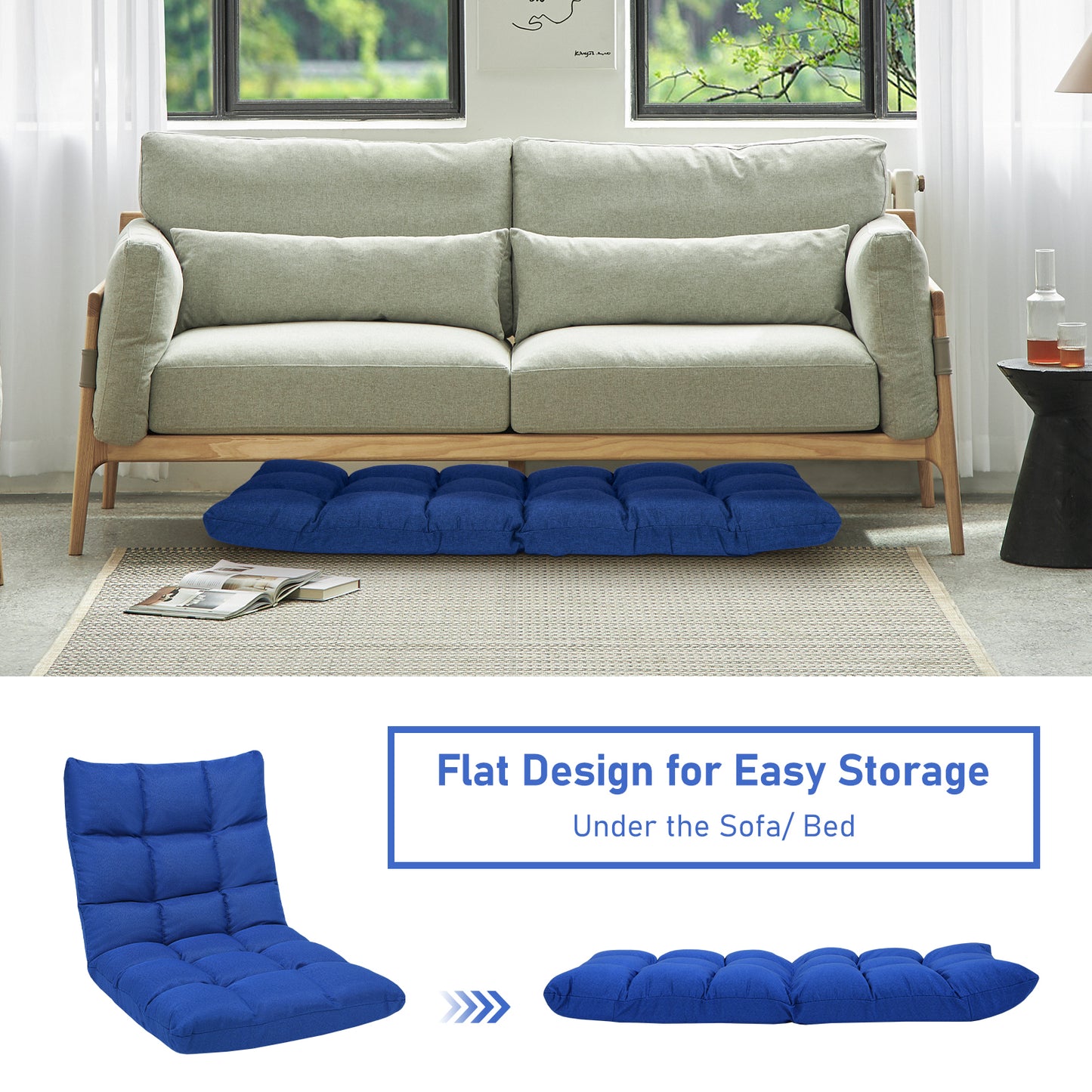 14-Position Adjustable Folding Lazy Gaming Sofa, Blue Floor Chairs at Gallery Canada