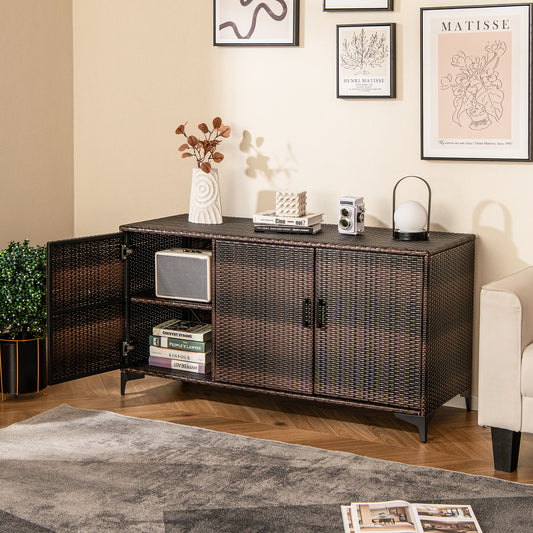 84 Gallon Patio Wicker Deck Box, 3-Door PE Rattan Storage Container, Brown Sheds & Outdoor Storage Brown at Gallery Canada